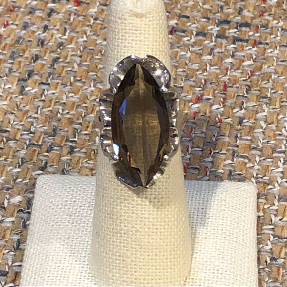 Faceted Smokey Quartz Faceted Tension Mount Vintage Sterling Silver Ring Sz 6 - Picture 3 of 16